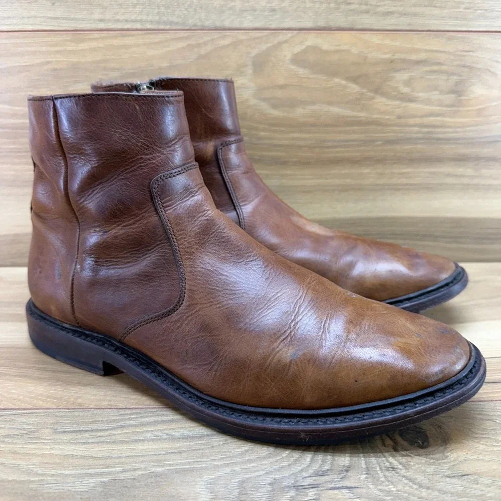 FRYE Paul Inside Zip Ankle Boots Mens 7.5 D Cognac Leather Business Casual